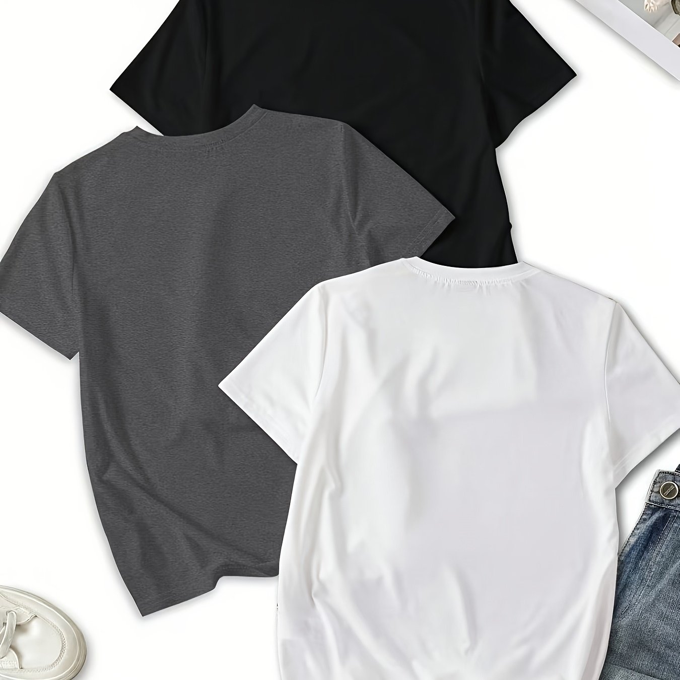 TEMU Wardrobe With A Breathable, Comfortable Versatile Minimalist Trio Women's T-shirts - A Set Of 3 For Occasion, Featuring And