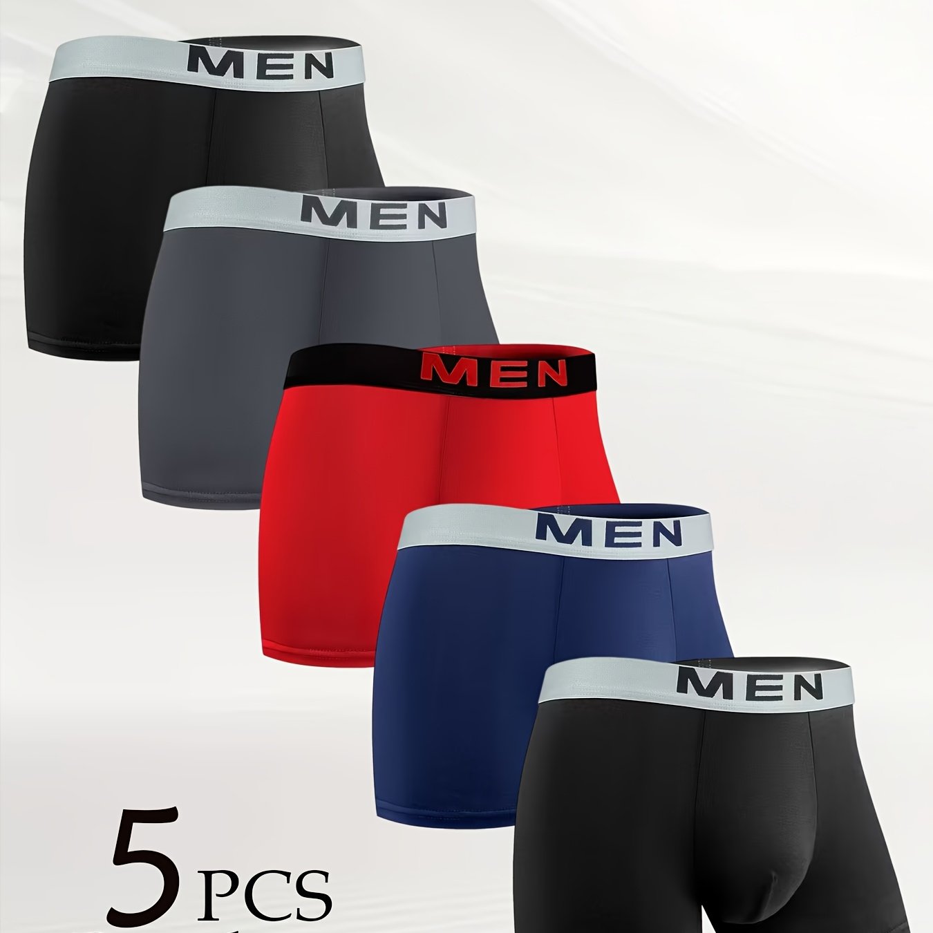 TEMU Brovanic 5pcs Random Pc Men' Color Boxer Briefs - Breathable, Comfortable Fitting Underwear With Elastic Waistband, Breathable And Comfortable