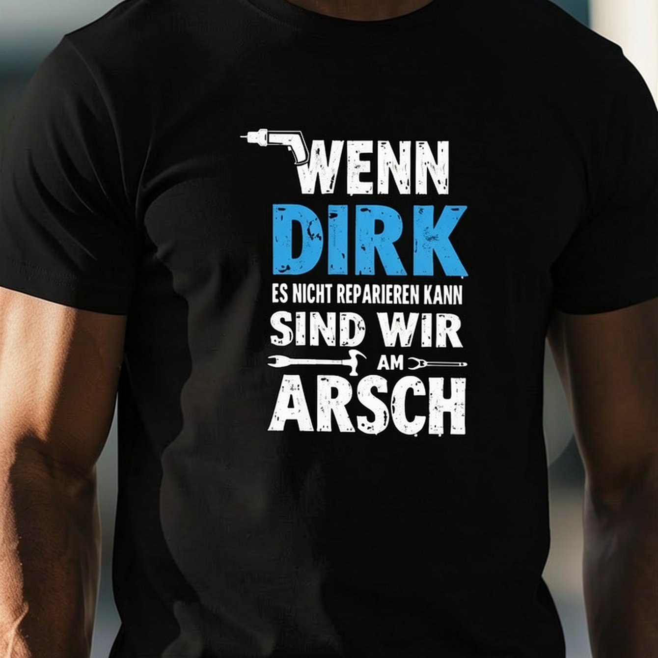 Men's Funny German Quote T-shirt - "if Dirk Fix It, " German Print, Lightweight Crew Neck Short Sleeve Tee, Humorous Casual Top Suitable For Wear, Machine Washable Gift Apparel For & Dirk Fans