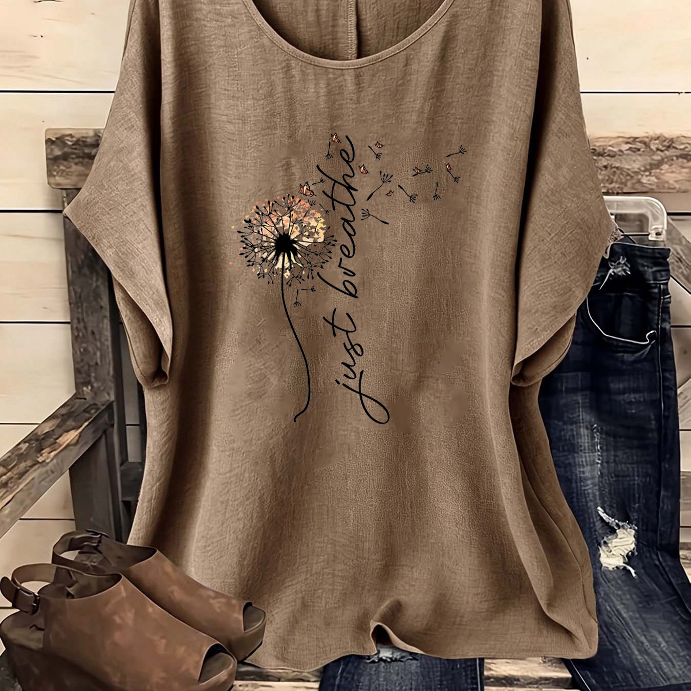 TEMU European And American Women' Bohemian Style Vintage Round Neck Short Sleeve Shirt, 1pc Women's Shirt, Vintage Women's Clothing, Women's Shirt,