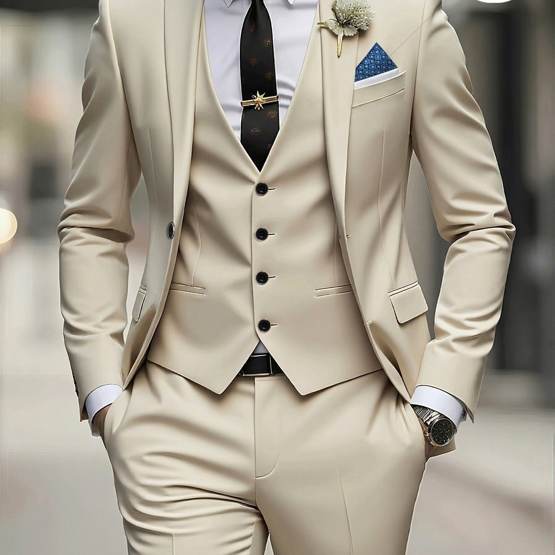TEMU Costume 3 pièces pour homme, comprenant une veste de costume, un gilet et un pantalon, élégant et de haute qualité, convient pour , les fêtes ou