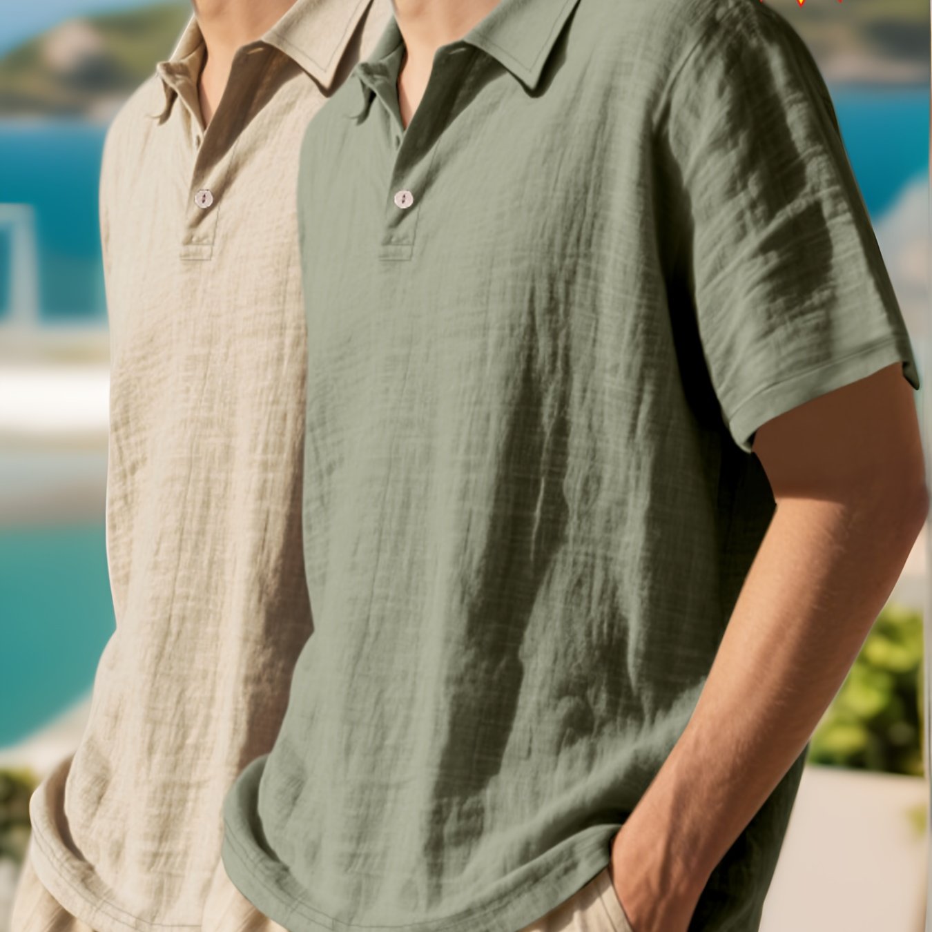 2pcs Men's Linen Shirt Button Collar Elegant Lightweight Breathable Outdoor Sports Casual Beach Shirt