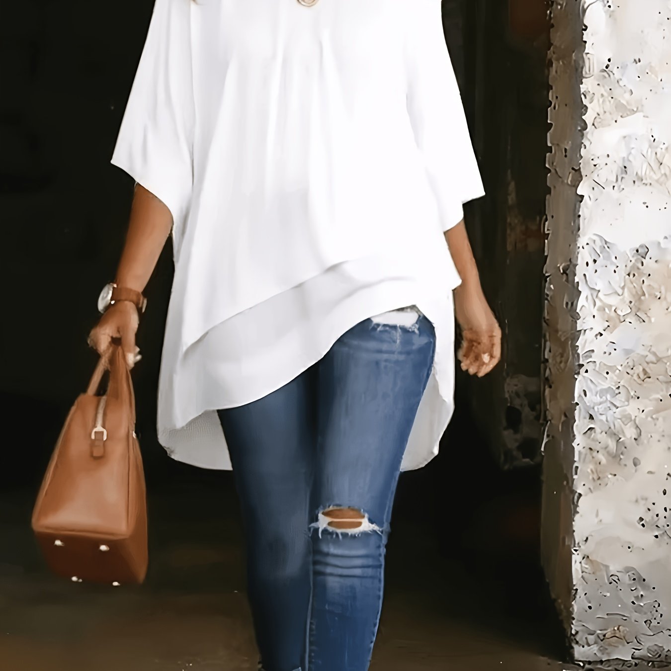 TEMU T-shirt grande taille pour femme, haut à épaules dénudées, élégant, confortable et simple, de couleur unie, à manches - - Élégant et polyvalent
