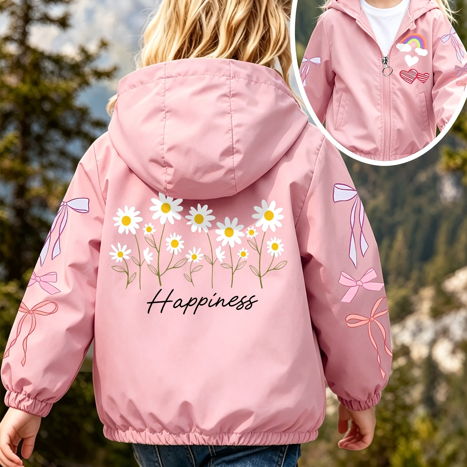 Girls' Hooded Windbreaker Jacket for Outdoor Running Training
