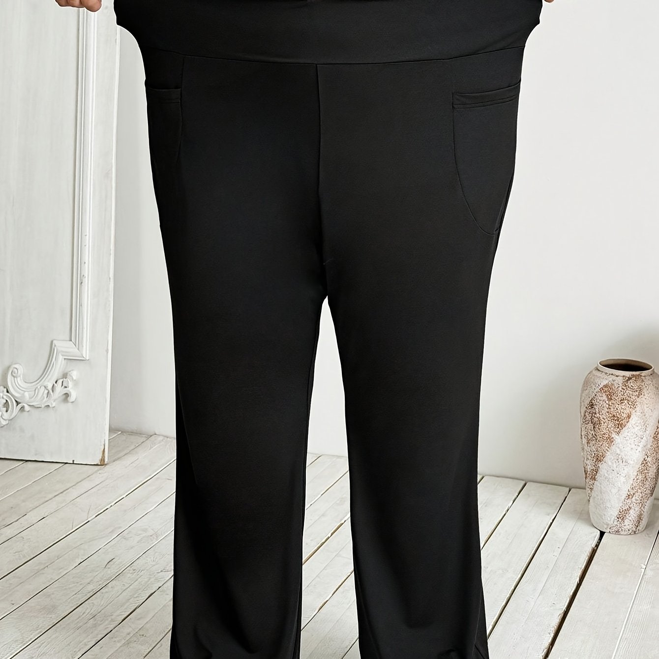 Plus Size, Plus Size Women' Color Casual High-waist Pocket Flare Leg Leggings