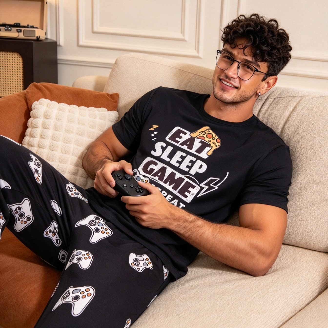 TEMU Fashionable, 1pc Casual Men's Family T-shirt - Men's Summer Printed Thin Short-sleeve Crew Neck T-shirt For Wear, Men's Essential Sleepwear