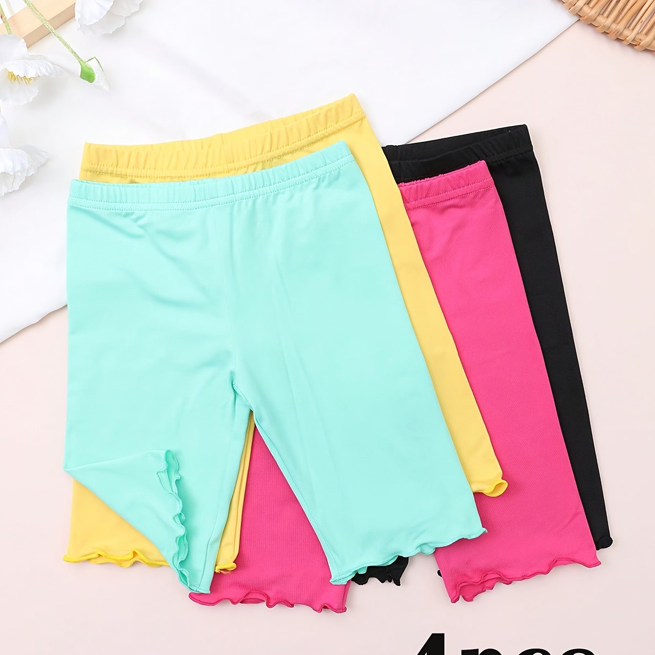 Image of 4-pc Of Girls' Leggings, Outer Wear, Girls' Pants, Versatile, Wooden Ear Lace Pants, For Outdoor