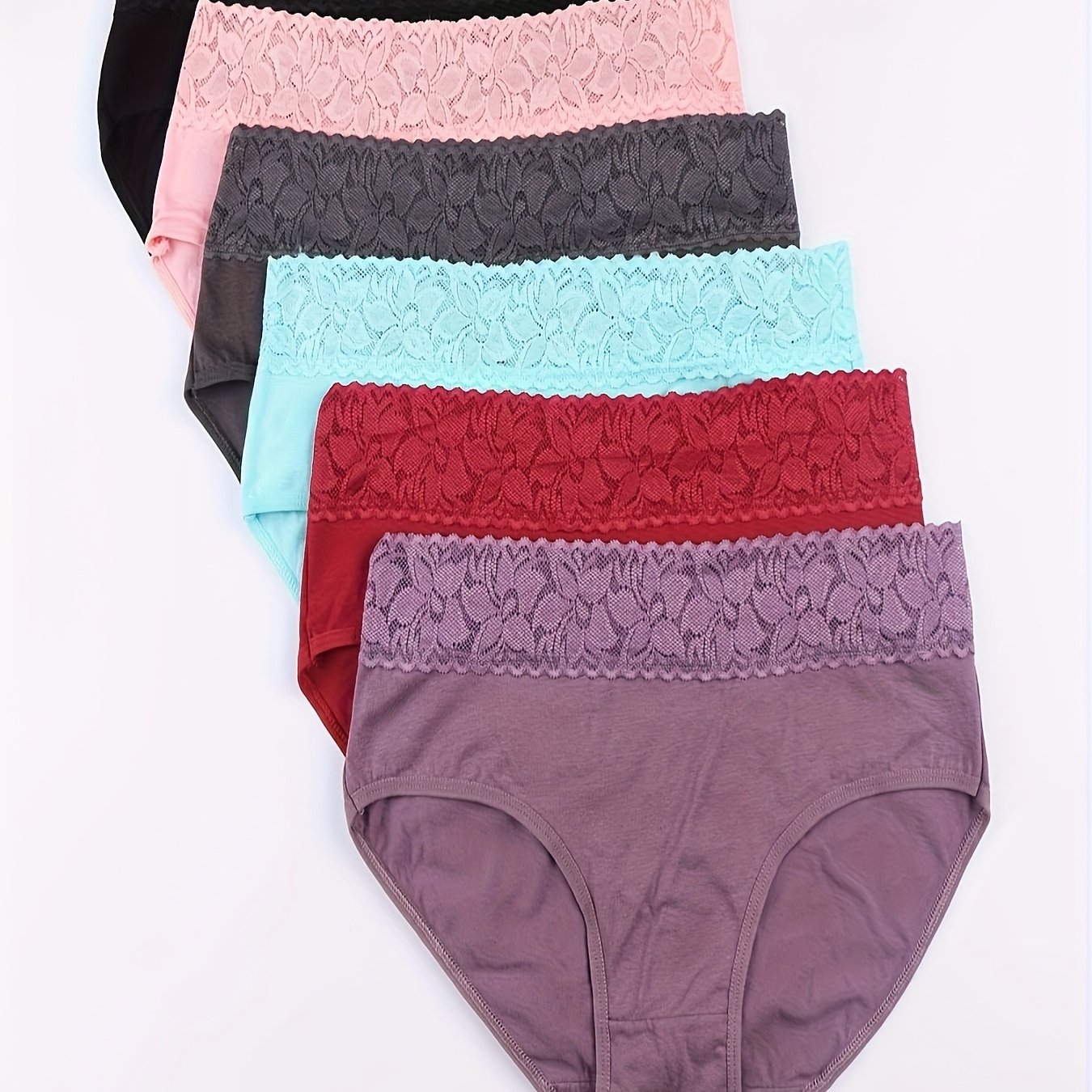 Image of 6pcs C Whale Fall E-commerce New European And Plus Size Lace Women's Mid-waist Briefs