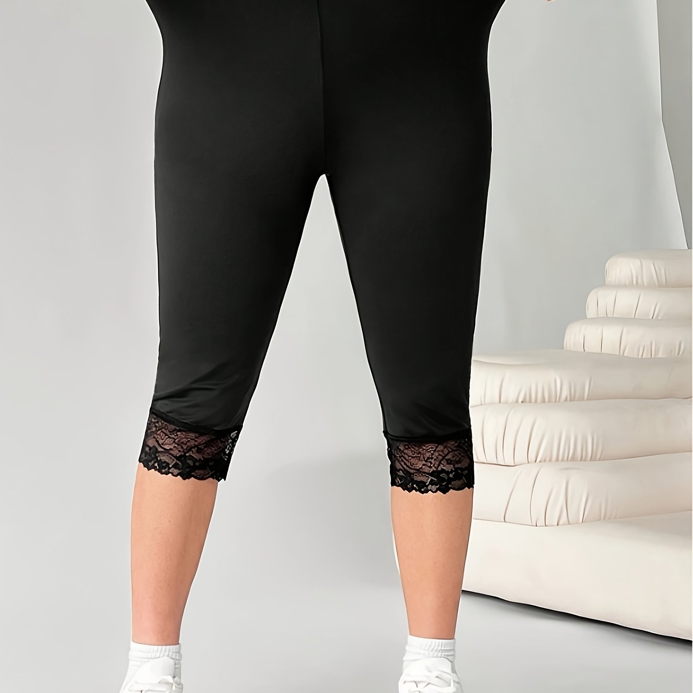 Plus Size - Plus Size - Plus Size Lace 7-point Leggings, Light And Breathable, Fashionable, Elegant And Versatile Style For Summer