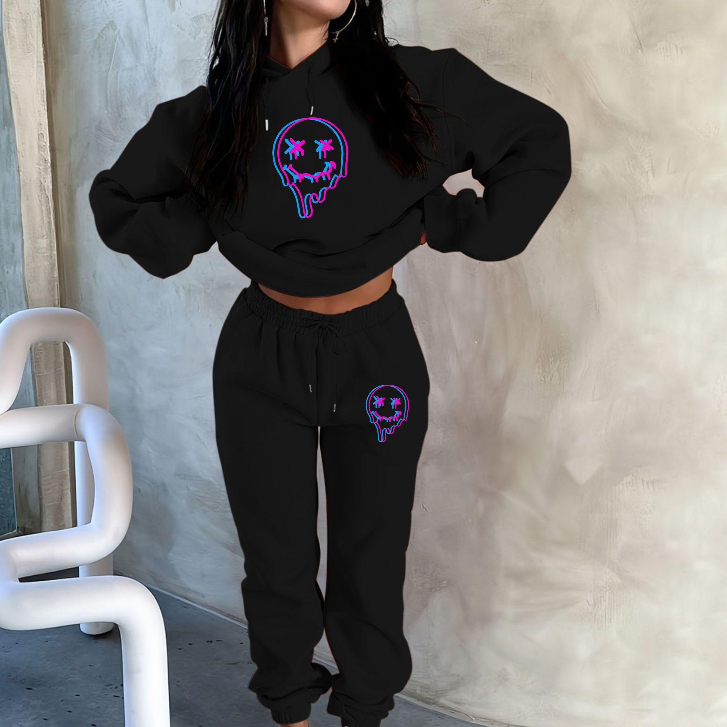 TEMU Two-piece Women's Fashion Trend Suit, Winter Fleece Thickened Suit, Comfortable Casual Sports Suit, Outdoor Jogging Suit, Ski Suit, Hooded