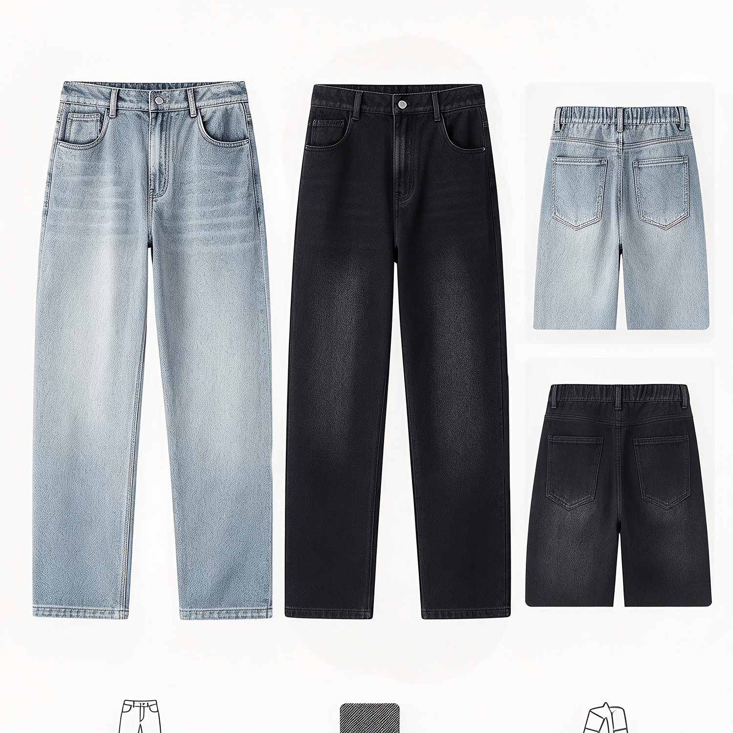Image of 2pcs Men's Straight Leg Jeans, Black + Light Blue Matching, Regular Fit For A Sharp Look, Versatile For Shopping, , And Gatherings, Retro Men's Jeans