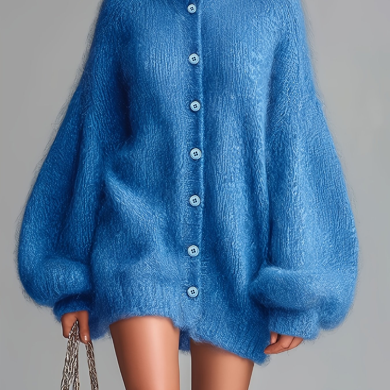 TEMU Plus Size, Chizhaoxue Edition, Fashionable New Style, European And , Casual And Elegant High-end Plush Sweater - Stand Collar Cardigan, ,