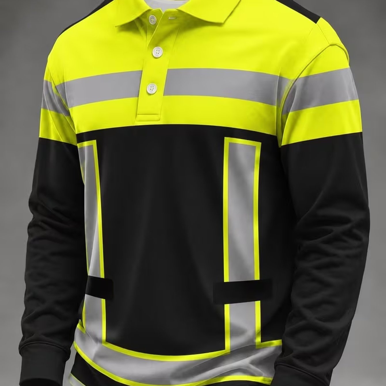 TEMU Men's Long Sleeved Lapel Shirt, Simulated Reflective Strip Contrasting Color Splicing Workwear Printing Design, Wear-resistant Top, And Trendy