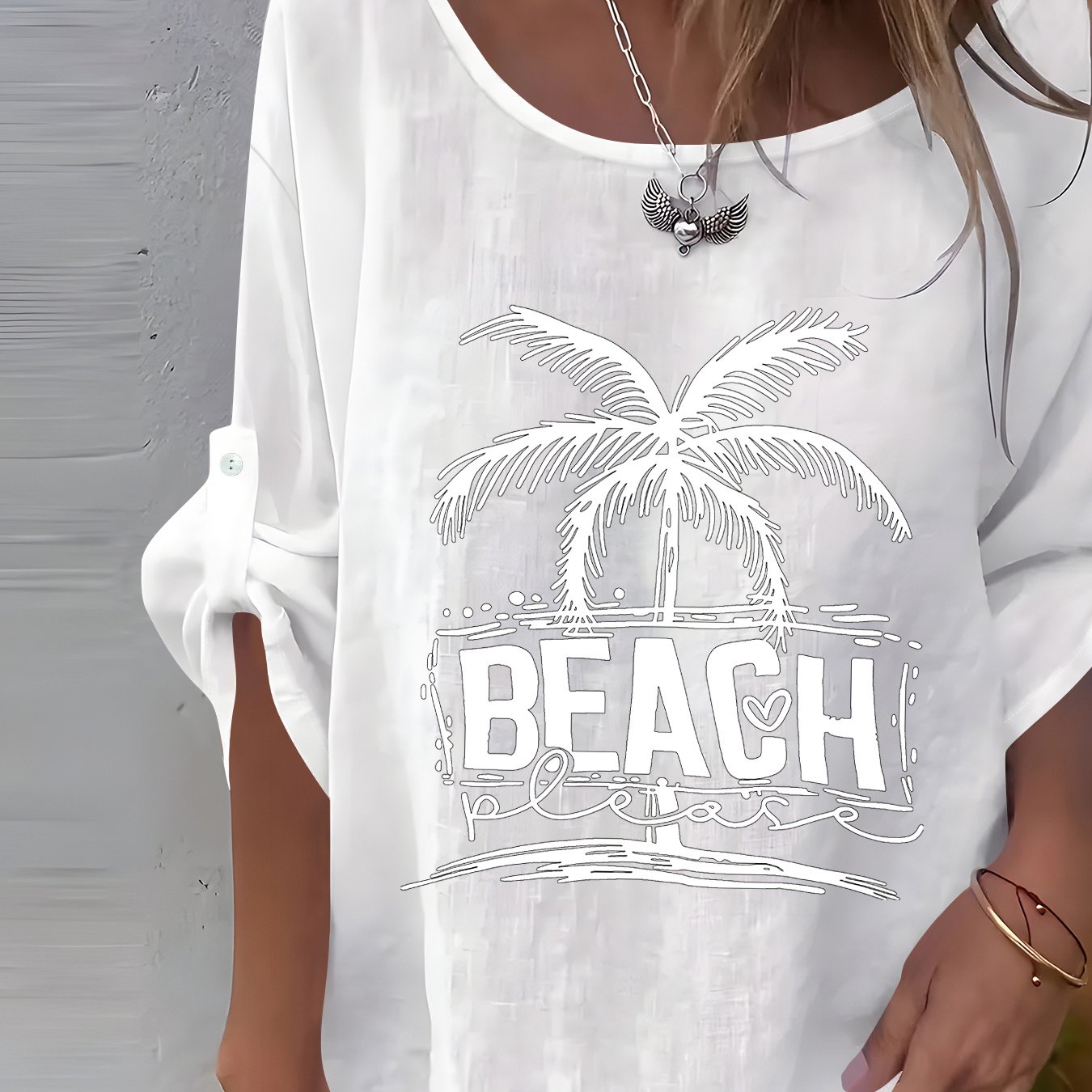 TEMU Einfarbige Damen-Bluse - Langarm-Top mit Knopfärmeln Rundhalsausschnitt, Blusen-Design mit Knopfleiste vorne, maschinenwaschbares, nicht