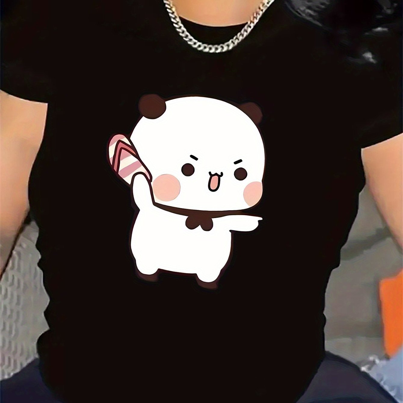 TEMU Polyester Short Sleeve T-shirt For , Color With Cute , Comfortable And Durable, Ideal For Room Or Living Room Use, Soft Fabric, Lightweight And