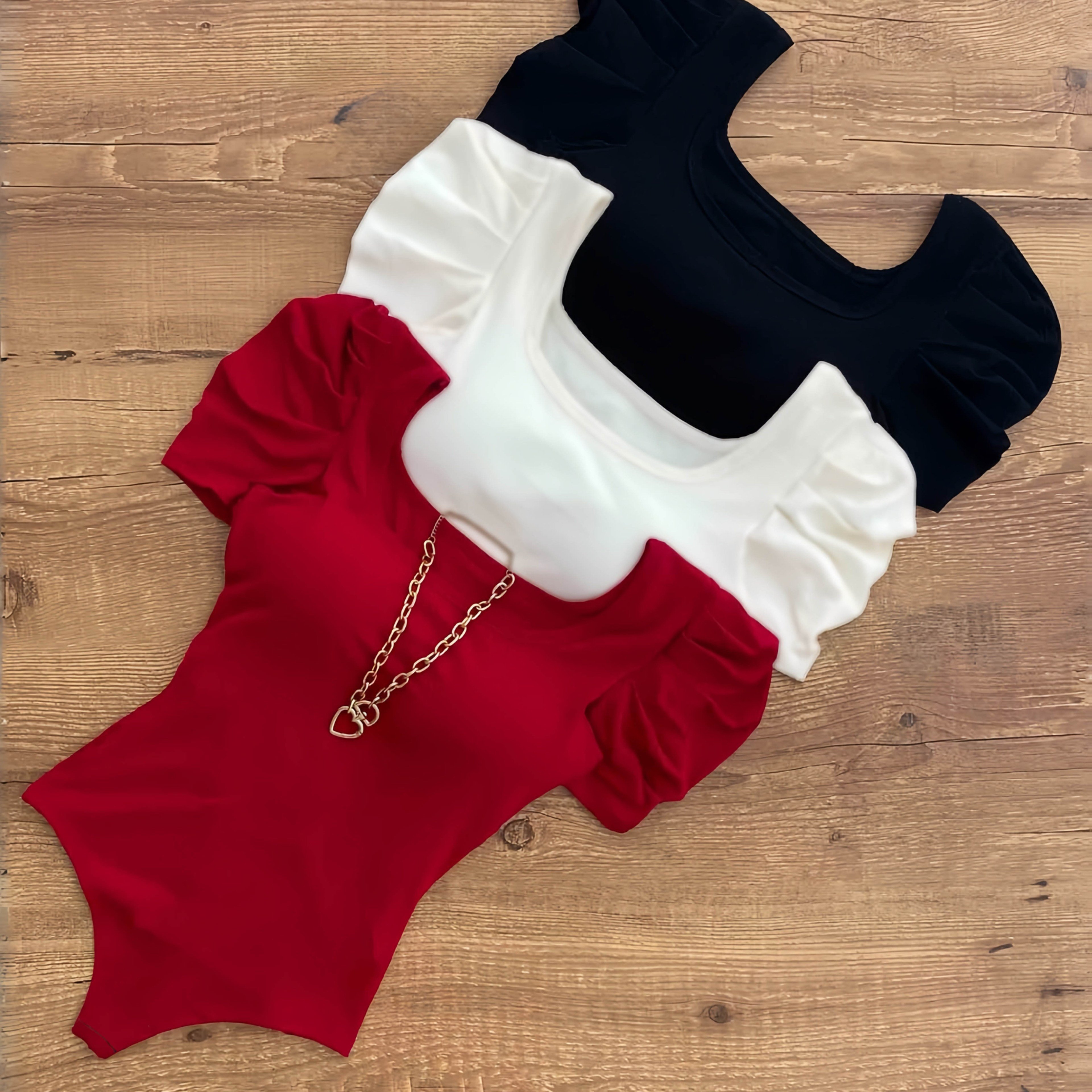 3-pack Elegant Square Neck High-elasticity Short Sleeve Tops For Women | Spring/fall, Solid Color, Regular Fit