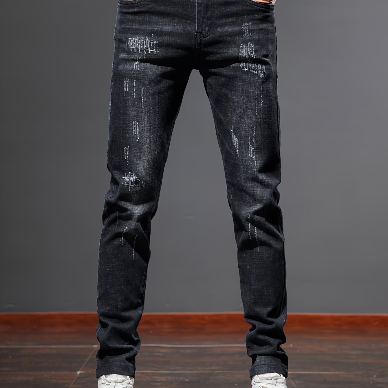 Image of Men's Jeans 2023 Autumn And Winter Fit Small Feet Elastic Fashion Trend Winter Ripped Jeans Casual Long Pants Men's Clothing
