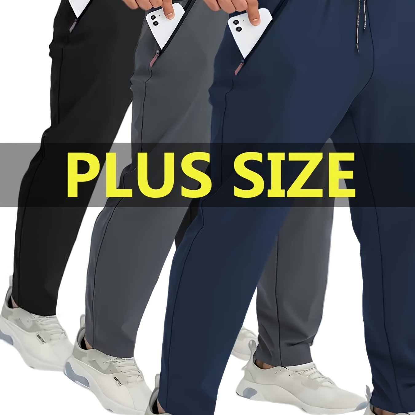 TEMU Pack de 3 Joggers Légers Respirants à Séchage Rapide pour Hommes Grande Taille - Pantalon Sportif Décontracté Coupe Droite avec Cordon et Poches