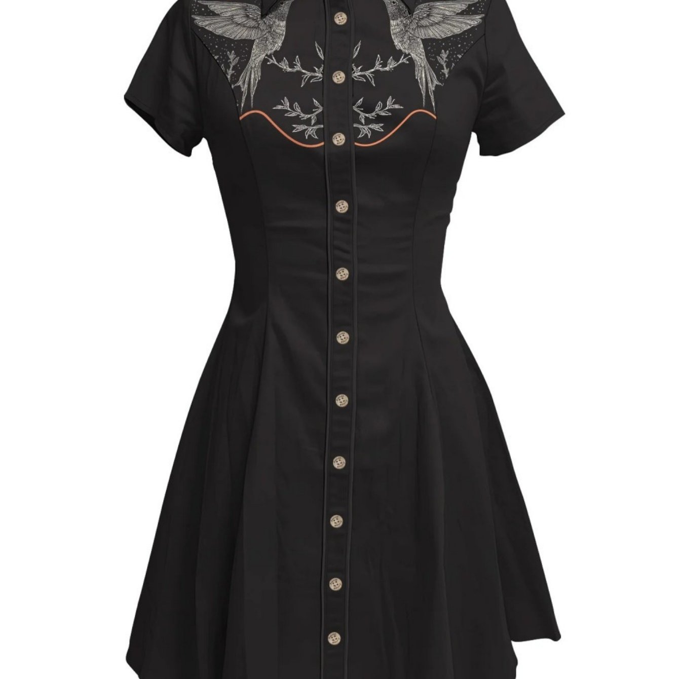 Women's Western Cowboy Shirt Dress, Short-sleeved Collared Button- Flared Mini Dress, Retro Fitted Country Style Set, Suitable For Parties And Everyday Wear
