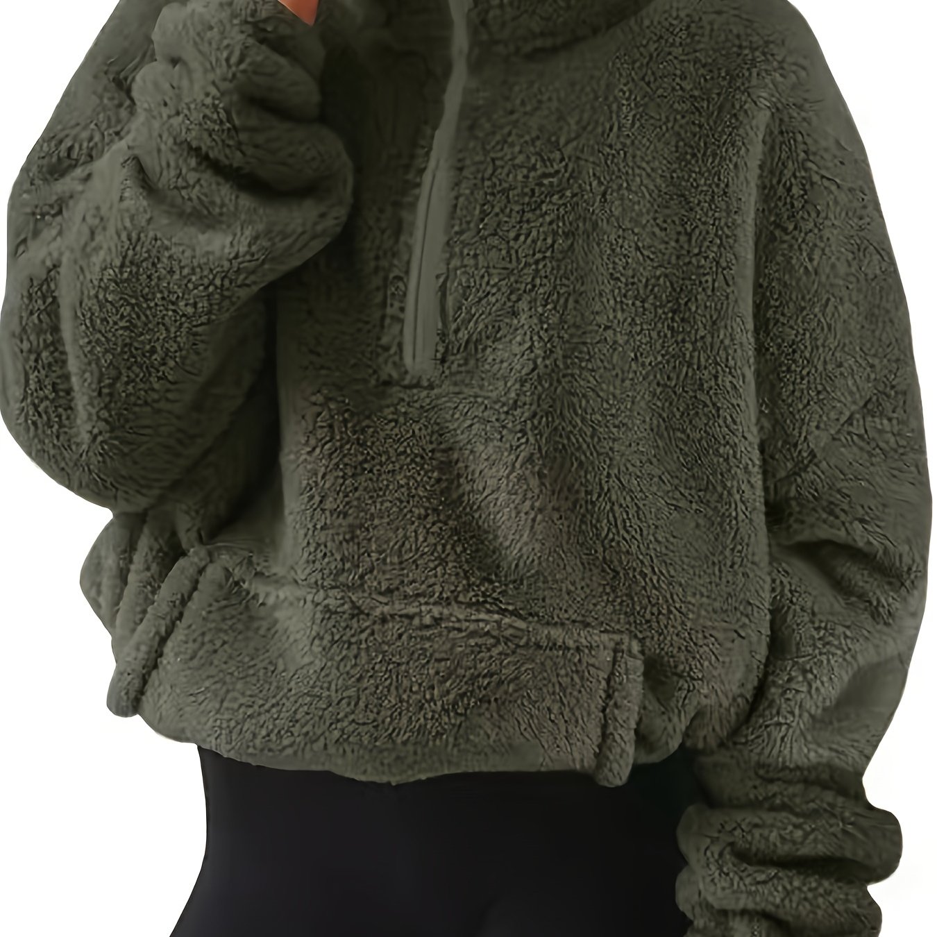 Women's Autumn/winter Casual Long-sleeve Plush Sweatshirt With Front Center Zipper Pocket