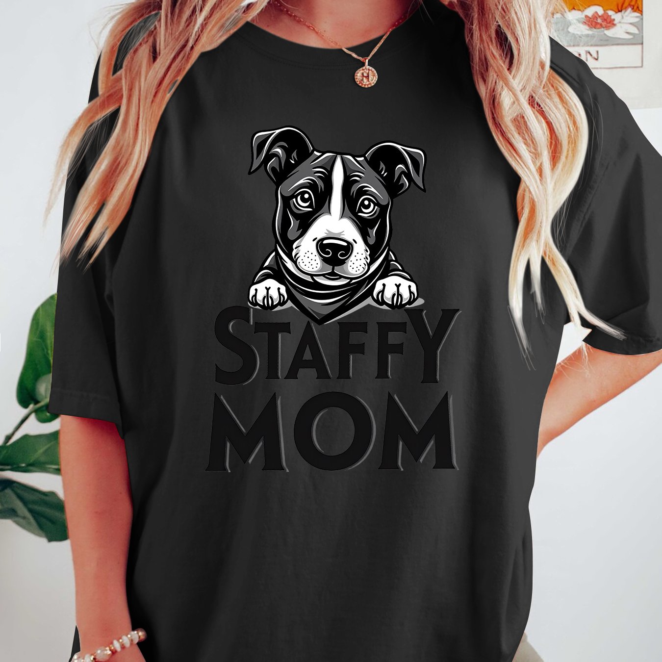 TEMU Women's Summer Plus Size Top | Staffordshire Terrier Slogan Print T-shirt | Style Loose Round Neck Short Sleeve | 2026 Summer | Fashionable