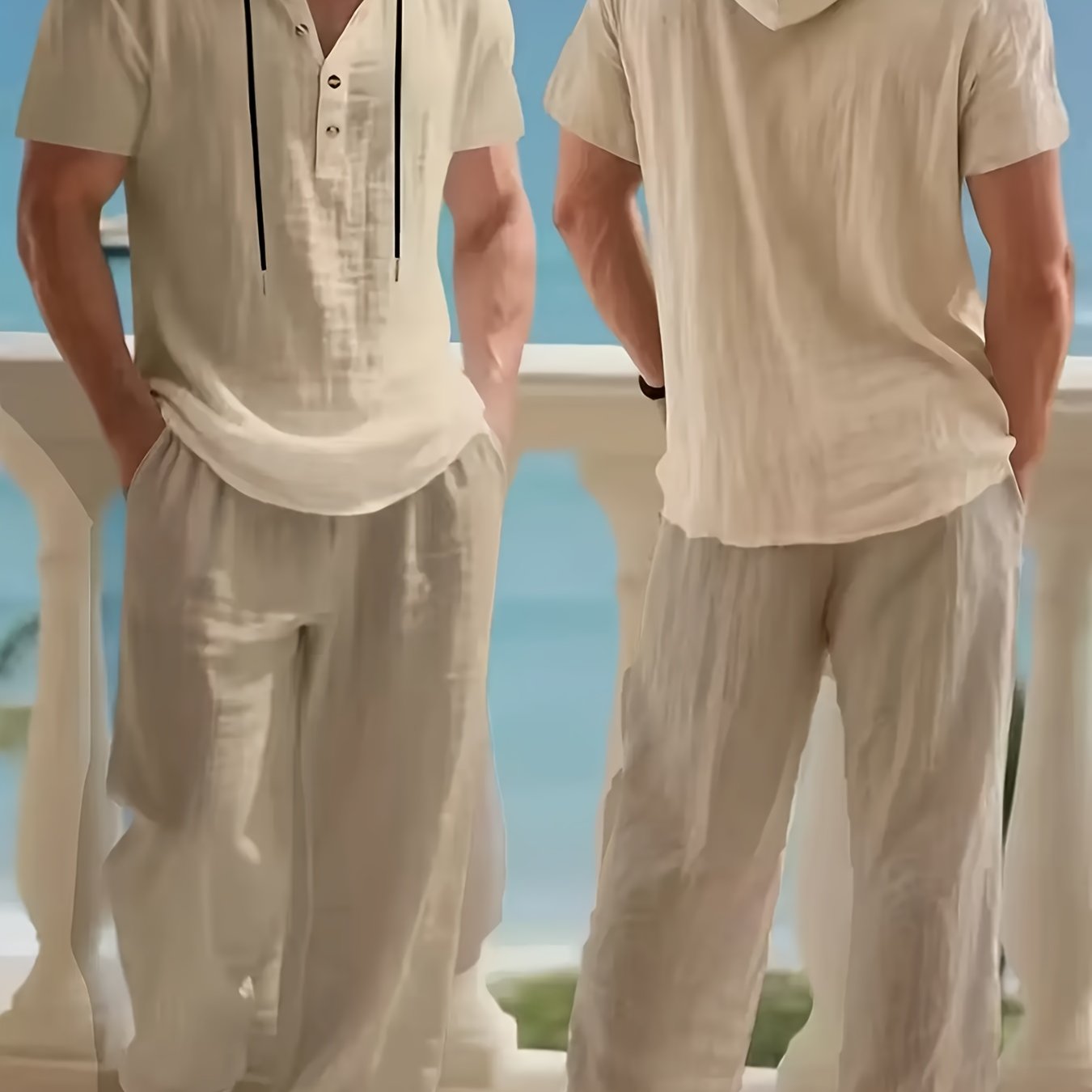 TEMU 2026 's Linen Short Sleeve Suit, Comfortable And Breathable, Short Sleeve And Long Pants 2pcs Set, Suitable For , Beach