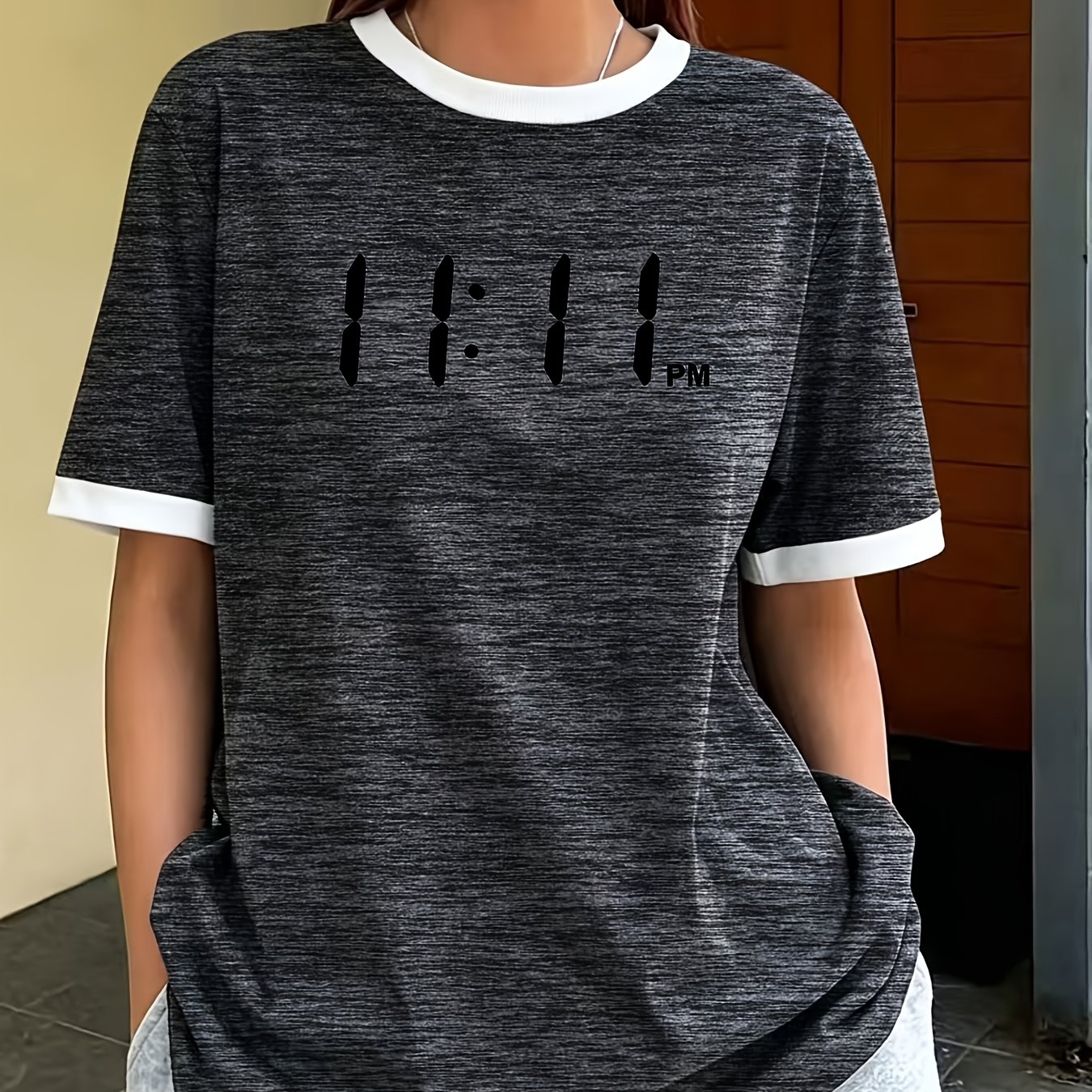 TEMU Color- Spliced Design, Versatile And Comfortable, Suitable For Commuting And Outdoor Casual Wear, Women's T-shirt