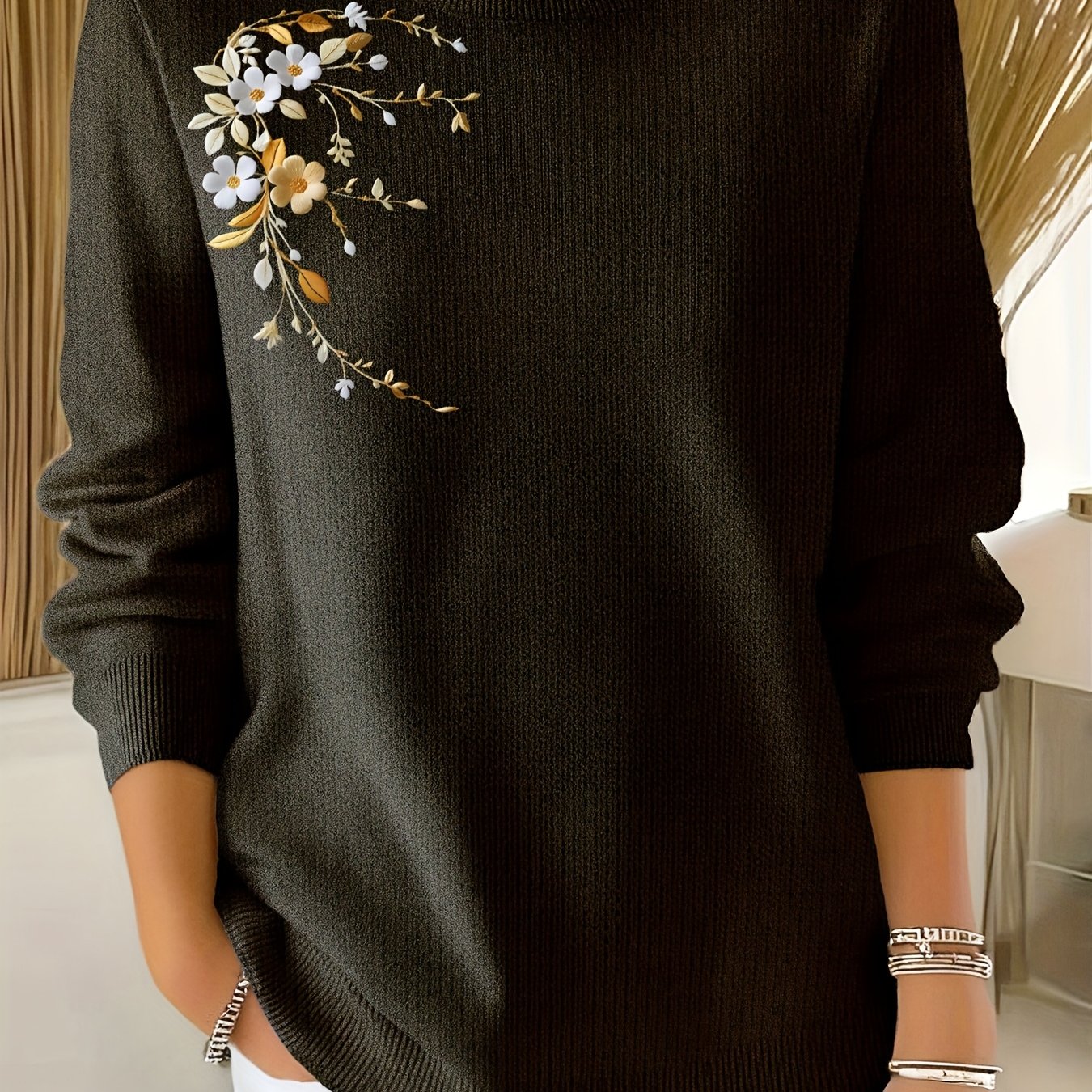 TEMU This Women's Commuting Sweater Features A Versatile 2d Printed Faux Design, Made From A Comfortable, Soft, And Slightly Stretchy Fabric, With A