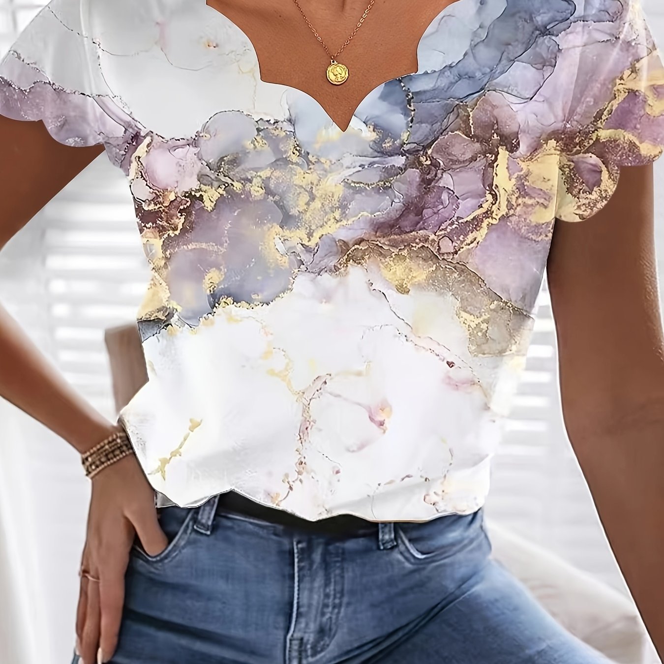 Image of Summer Fashion New Stylish Elegant Short Sleeve V-neck Shirt For Women