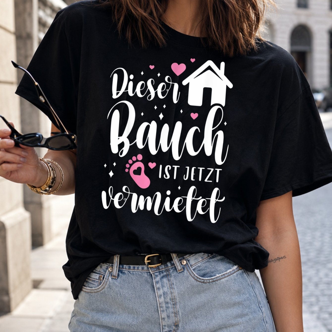 Women's Maternity T-shirt "this Belly Is " German Pregnancy Announcement Top - German Text & Bump, Casual Fit Suitable For , Machine Washable For Photoshoots And Casual Attire