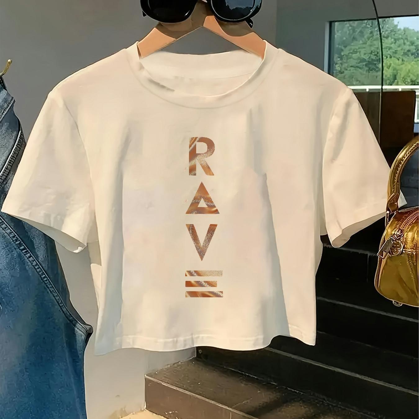 TEMU Women's Y2k Anime Letter Print T-shirt - Short Sleeve Round Neck High-elastic Summer Blouse, Casual B6 Top For Spring Summer Fall, Machine