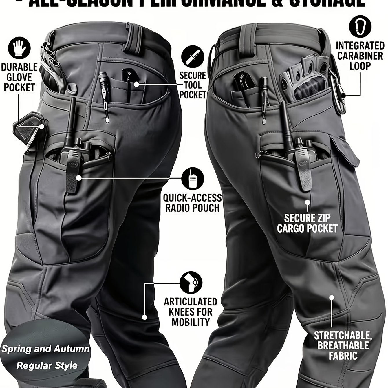 TEMU Men's Tactical Cargo Pants With Multi-, Hunting - Durable Quick-dry Outdoor Hiking, Camping, Workwear & Travel Trousers - Straight-leg Regular