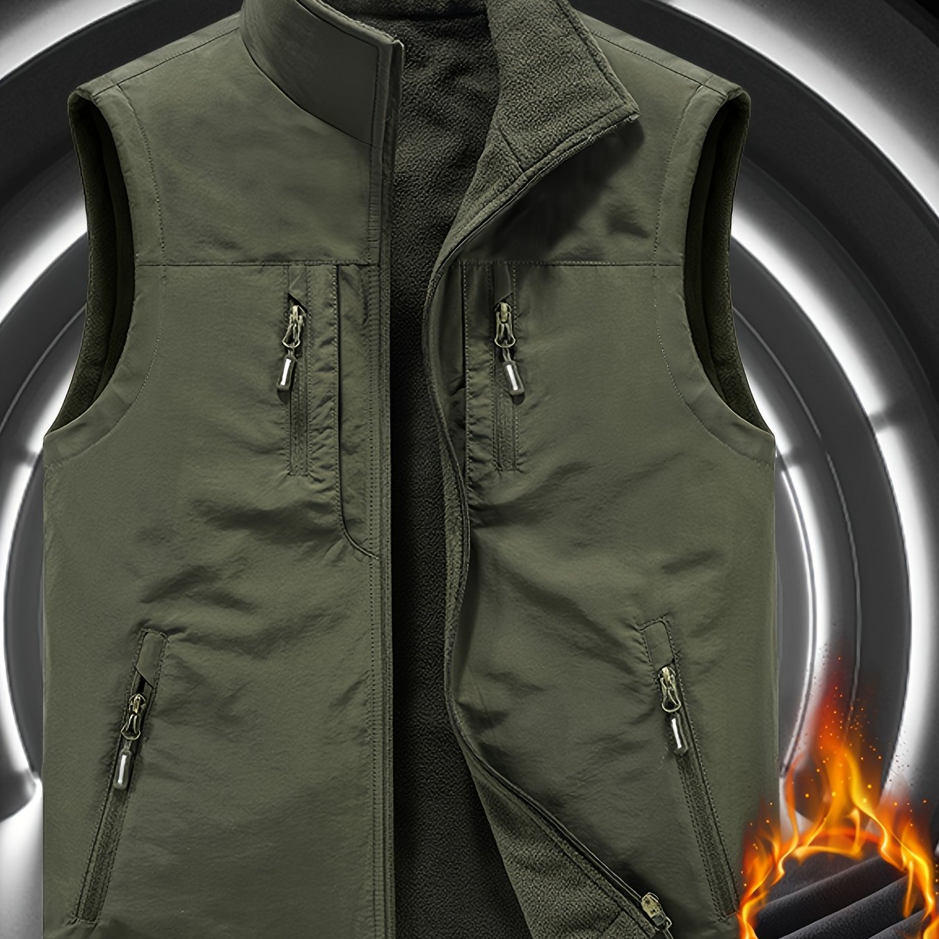 TEMU [ Obm] Fall Winter Men's Multi-pocket Vest Men's Thickened Reversible Outdoor Fishing Vest Fleece Lining Utility Vest, Men's Gilet