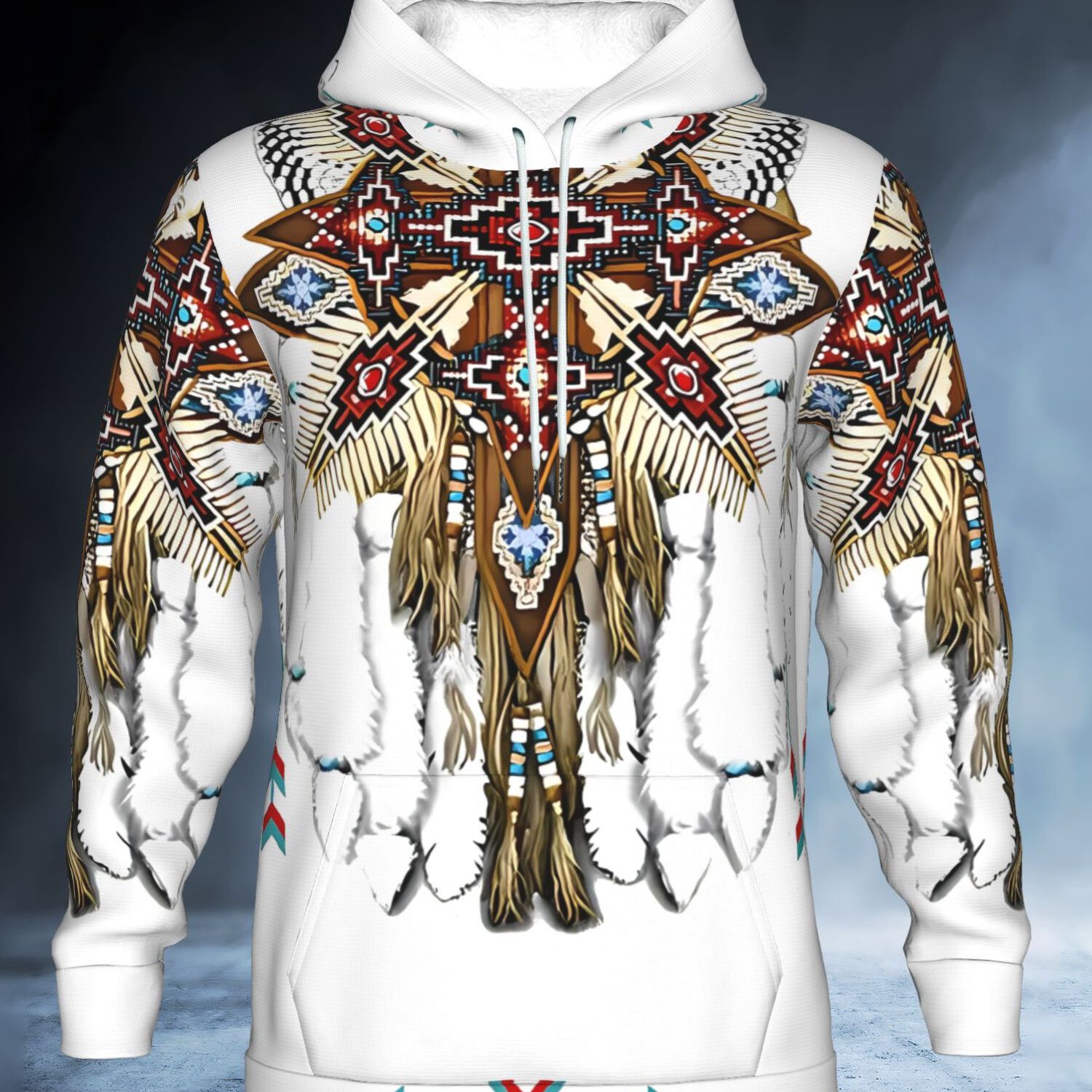 TEMU Men's Graphic Sweatshirt - White Background With Red, Blue, Purple, Orange, Black, And Teal - Long Sleeve Pullover