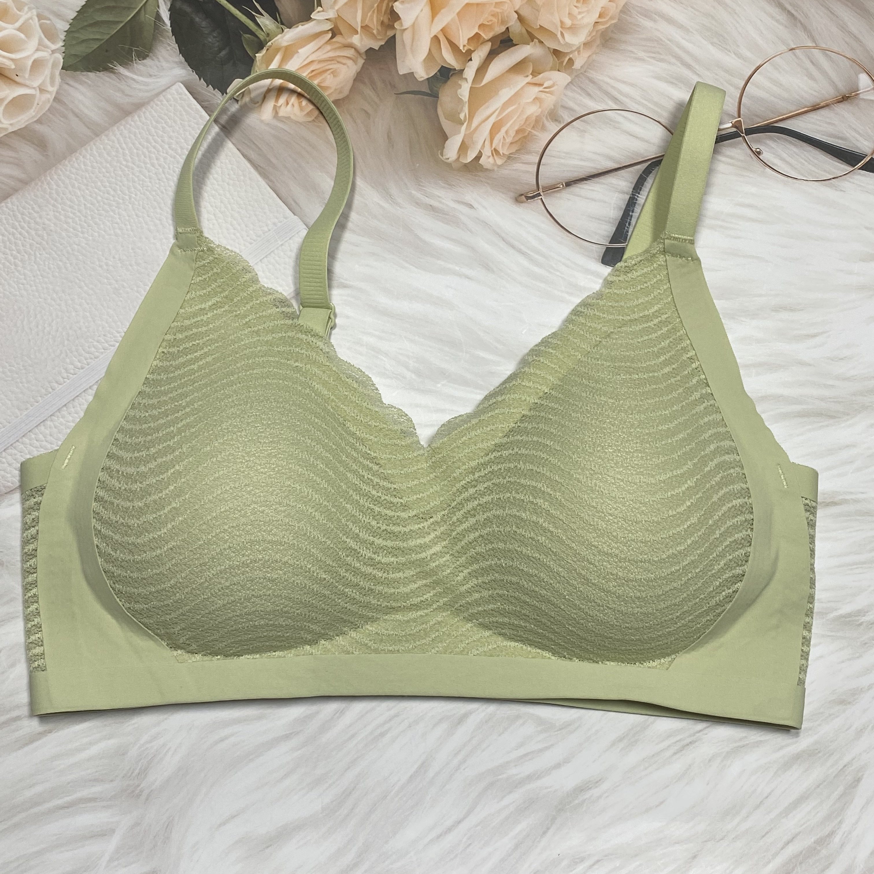 Scallop Trim Wireless Bra Comfy Breathable Push Bra Women's - Temu