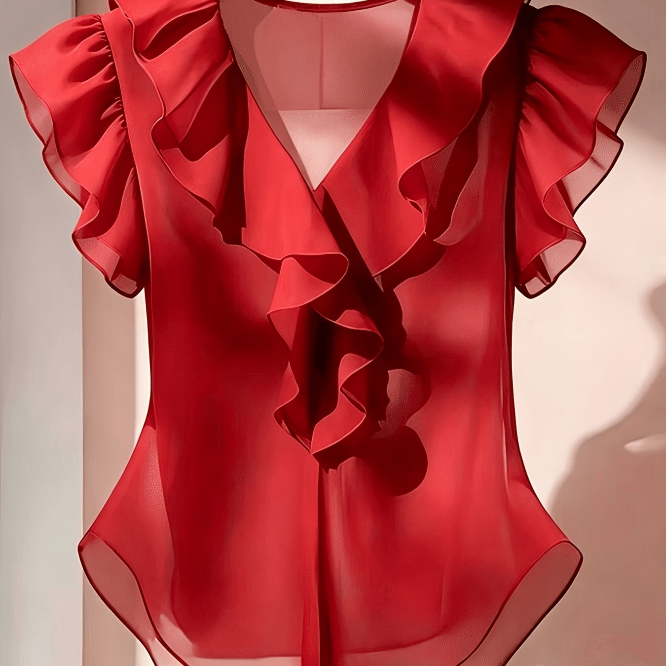 TEMU Summer French Solid Fly Short Sleeve Shirt Chiffon Top Women's