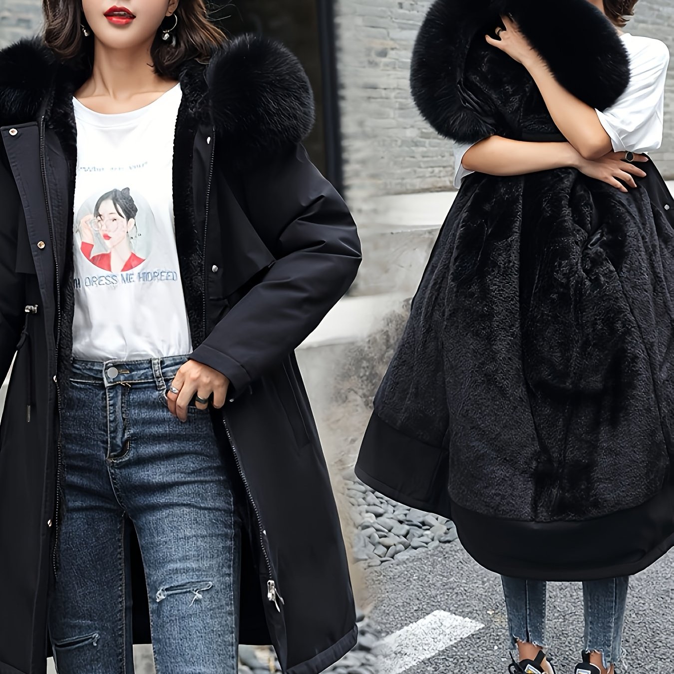 New Winter Mid-length -lined For Women With Detachable Collar