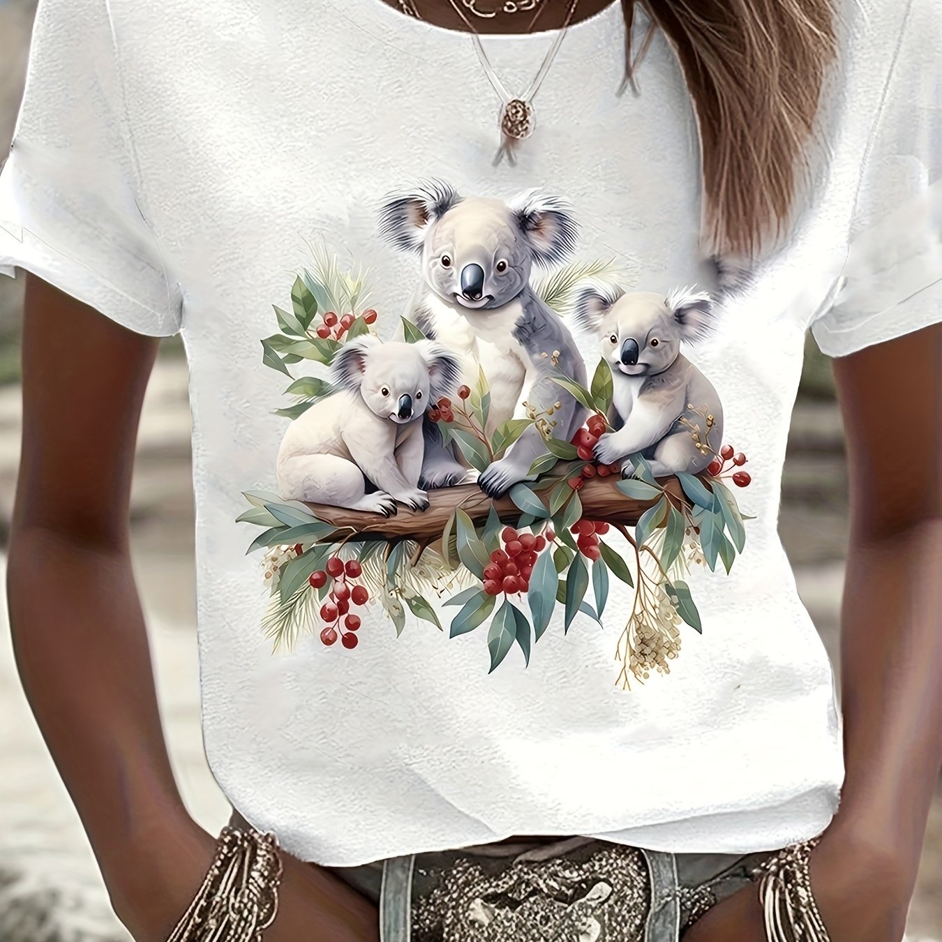 TEMU Women's Australian Christmas Print T-shirt, Fashionable Christmas Theme T-shirt For Women