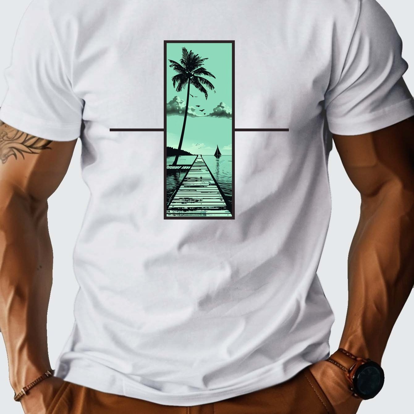 TEMU Tropical Beach Pure Cotton Men's T-shirt Fit