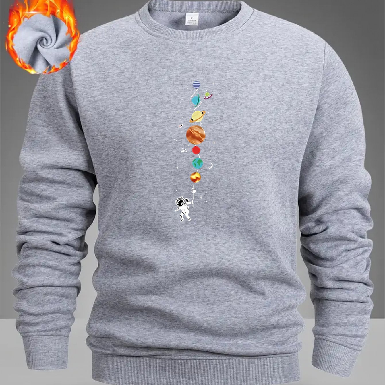 TEMU Men's Thickened Fleece Pullover Featuring A Starry | Fun Astronaut Exploration Sweatshirt With A Easy Round Neck, Loose Fit, Perfect For Casual