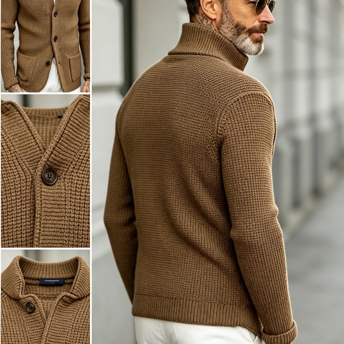 TEMU Men' Color Waffle Knit Lapel Cardigan, Autumn/winter Loose Fit Casual Versatile Sweater Outerwear