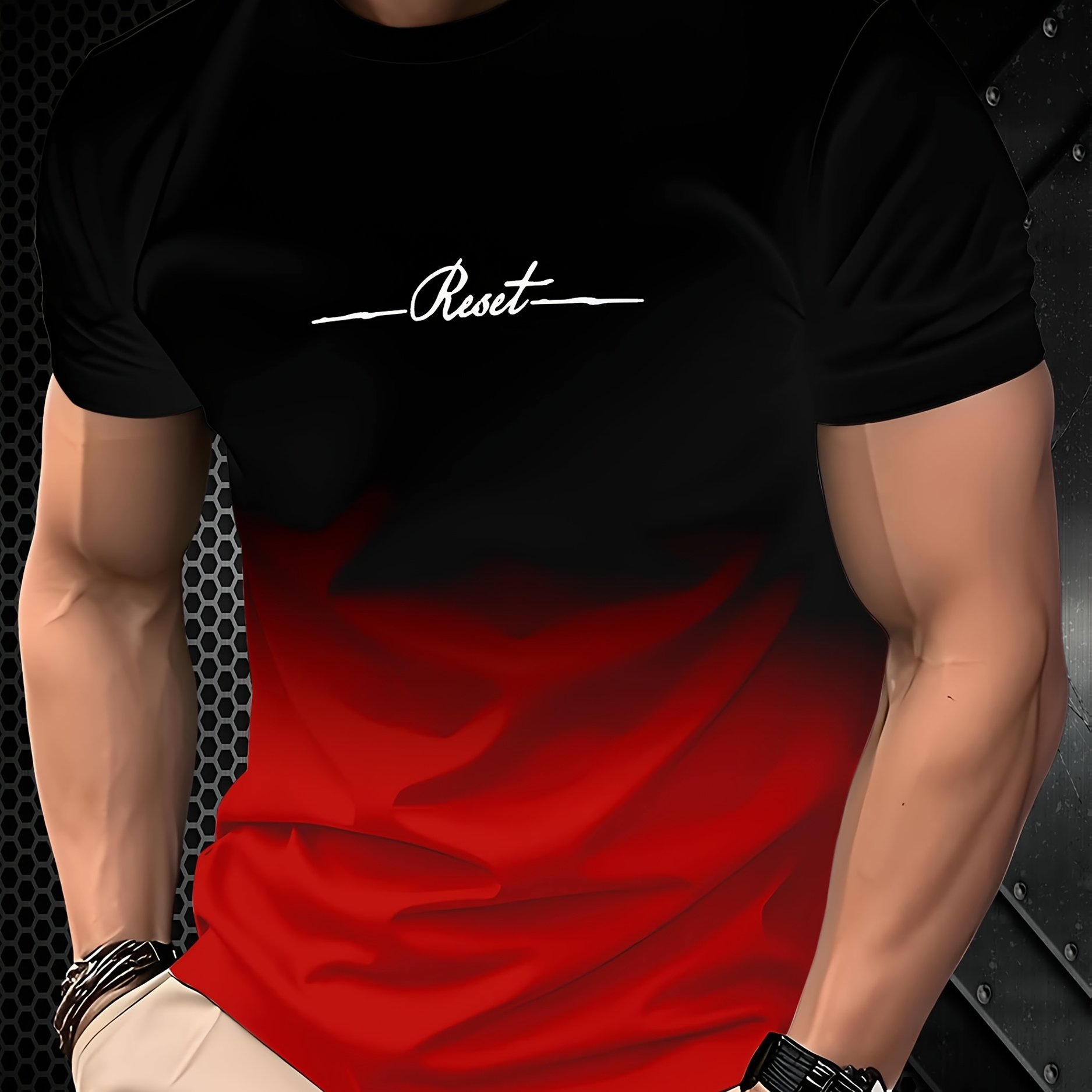 TEMU Men's Fashionable Individual T-shirt Style, Gradient Colors With Strong Visual Impact. Suitable For Trendy Social Occasions Like Parties And