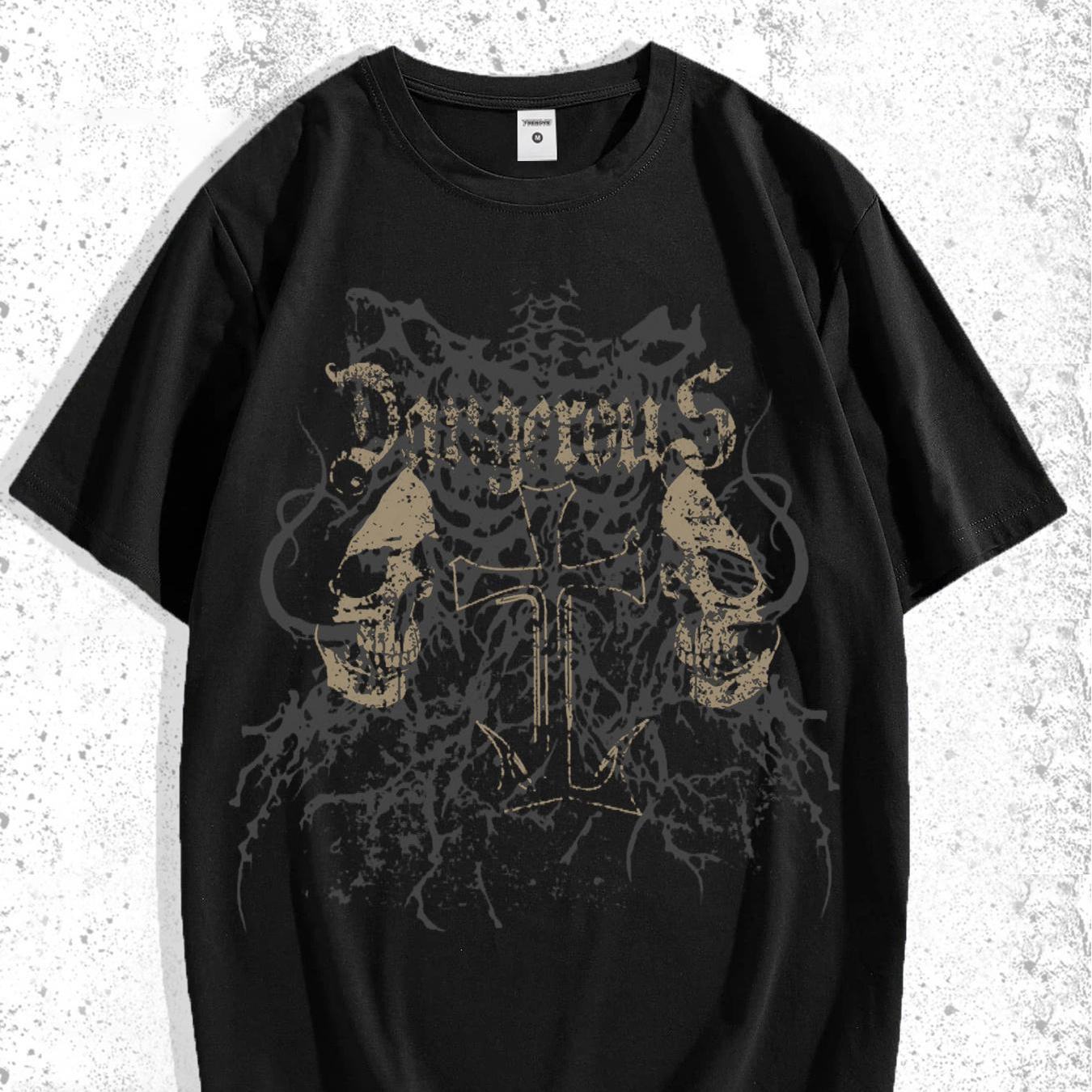 Image of Men's Gothic Skull T-shirt Pattern Round Neck Summer Comfortable Versatile Top Suitable For And Daily Wear Spring, Plus Size