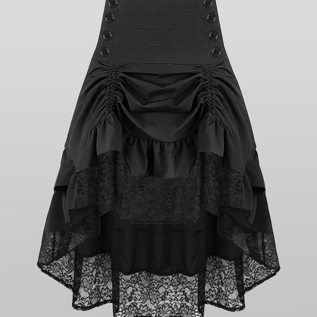 Image of Plus Size, Plus Size Women's Halloween Gothic Lace Ruffle Tiered Midi Skirt - Elegant Vintage Steampunk Party Swing Skirts With Asymmetrical Hem