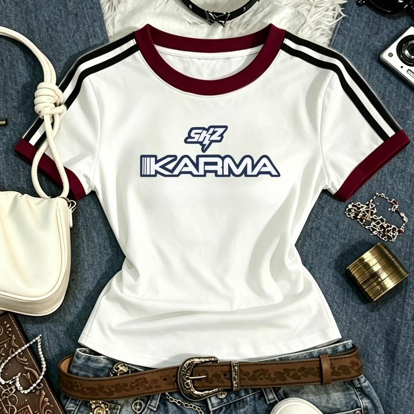 TEMU Colorblocked Round Neck Tshirt With Shoulder For Karma, Streetwear Printpattern Print, Hotselling New Women's Fashion Sweet Cool Trendy Y Street