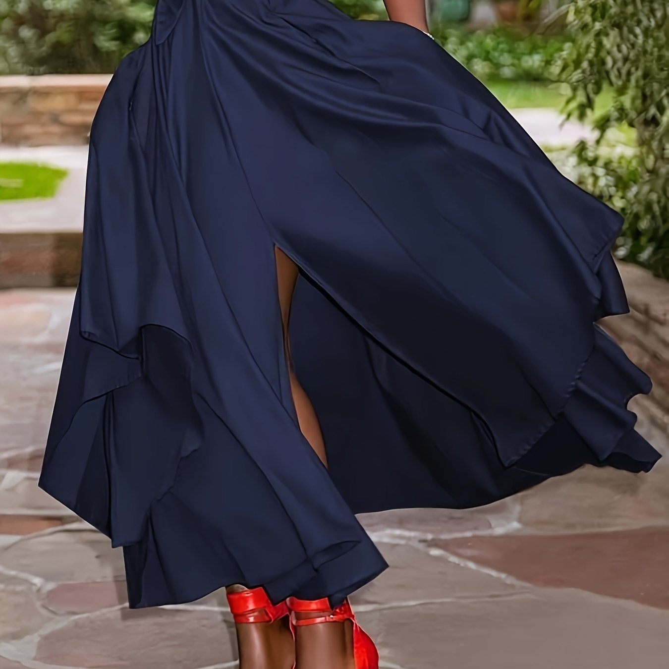 Elegant Plus Size Solid Color Midi Skirt With Belt & Side Slit - High Waist, Non-stretch Polyester, Machine Washable - Perfect For Spring/summer/fall