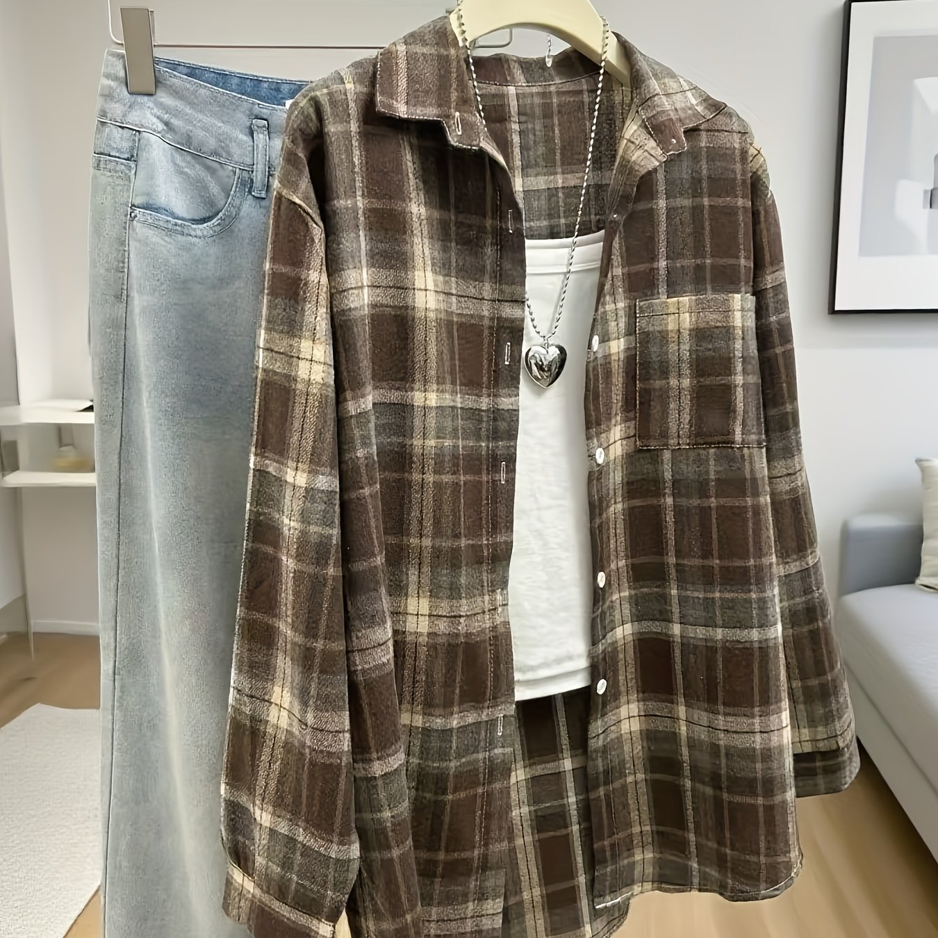 E-shop Damen Karo-Hemd Frühling Herbst Jacke locker lässiger Stil neue Koreanische Version vielseitiges Casual Top dünne für kleine Größen