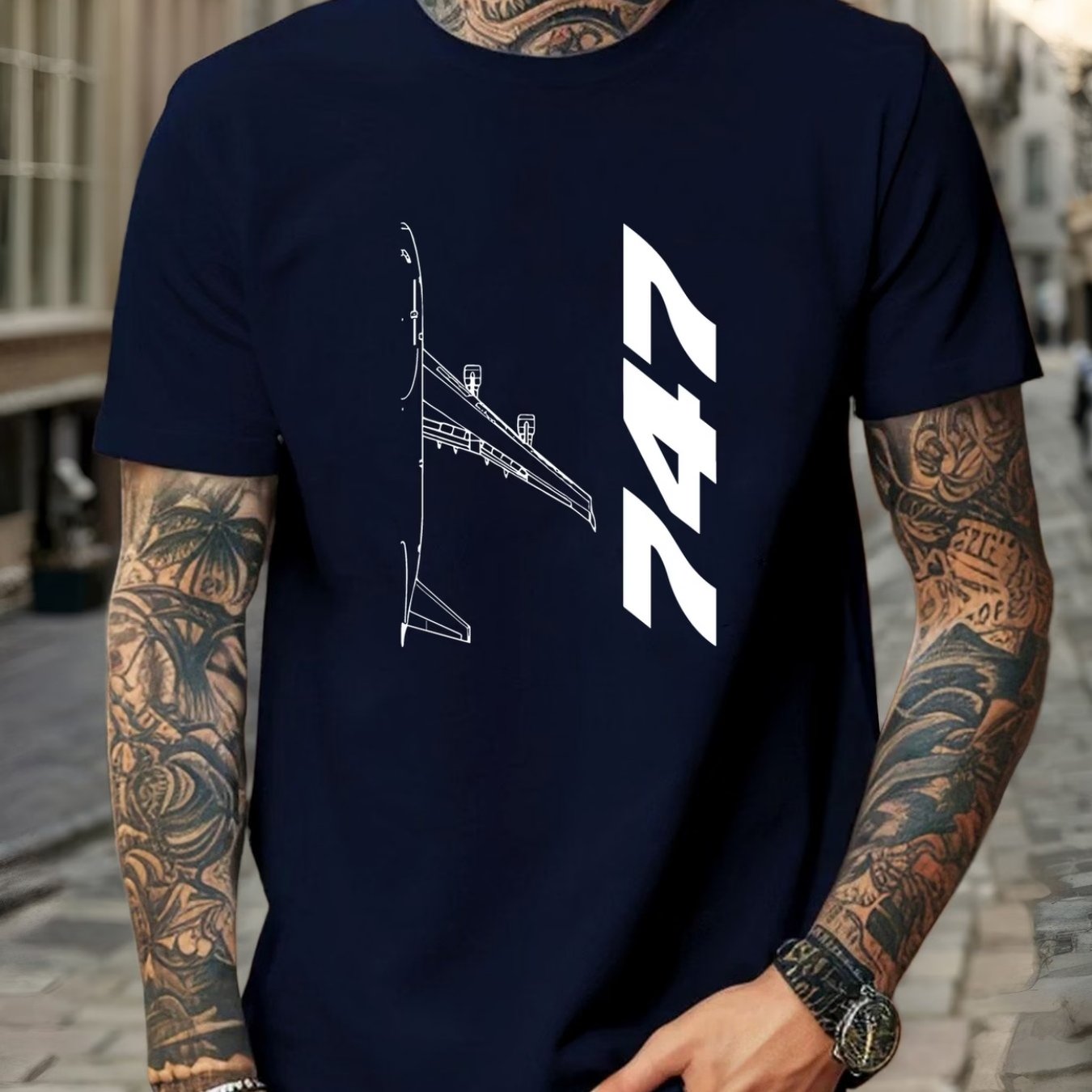TEMU Men's Airplane Pattern Summer Casual Round Neck Short T-shirt, A Fashionable Item With A And Look