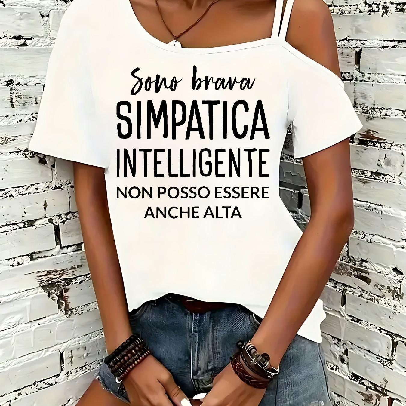 TEMU Hql20260318003 Brava Intelligente Non Posso Anche Women's Wear, T Shirts For Women, For Spring, Summer & Autumn - Women's Fashion Clothing For