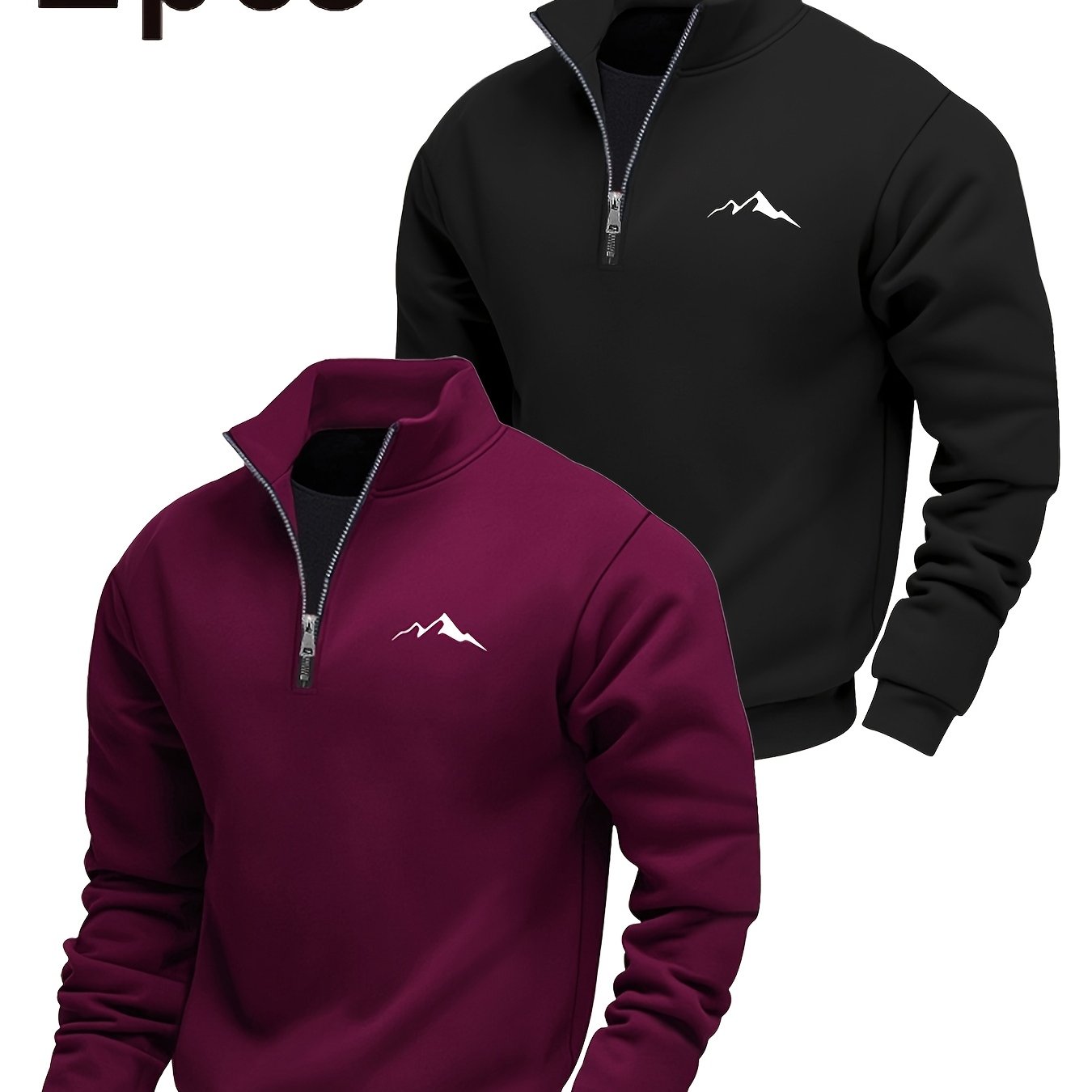 TEMU 2pcs Men's Spring/autumn Half-zip Stand Collar Sweatshirt With Contrast On Chest And Back, Small Mountain Print, Versatile Casual Long-sleeve
